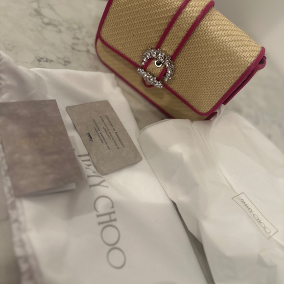 Jimmy Choo Raffia with Pink Edge Crossbody Bag - Picture 9 of 9